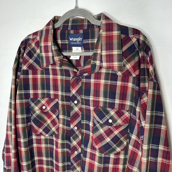 VTG WRANGLER AMERICAN COWBOYS WESTERN ORANGE BROWN WHITE PLAID SHIRT M